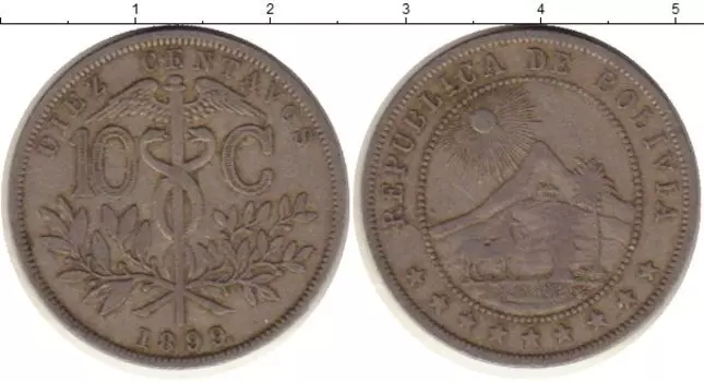 Монета 10 сентаво Боливии 1899 года Медно-никель