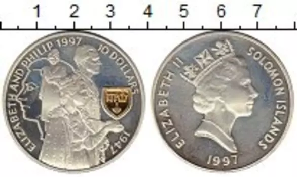 Монета 10 долларов Соломоновых островов 1997 года Серебро Позолота