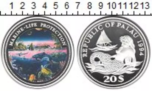 Монета 20 долларов Палау 1994 года Серебро Защита морской жизни