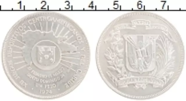 Монета песо Доминиканской республики 1974 года Серебро XII Игры Стран Центральной Америки и Карибского бассейна