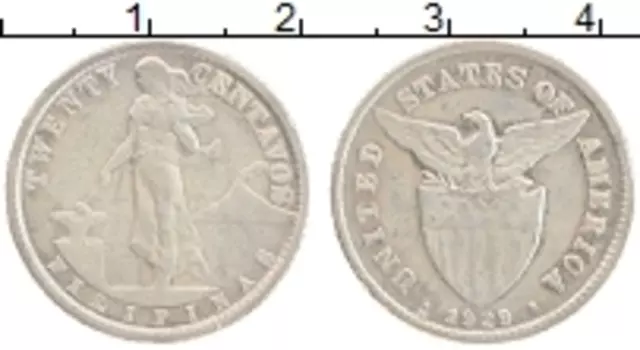 Монета 20 сентаво Филиппин 1929 года Серебро Америка
