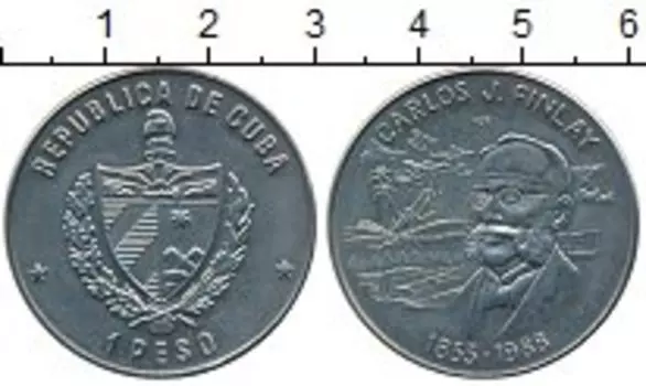 Монета песо Кубы 1988 года Медно-никель Карлос Финлей