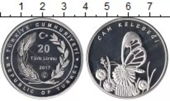 Монета 20 лир Турции 2017 года Серебро Бабочка