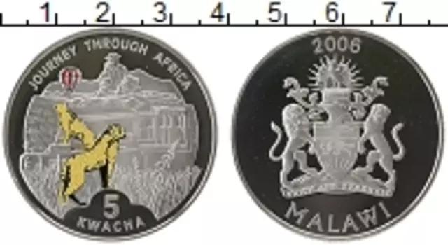 Монета 5 квач Малави 2006 года Серебро Ягуары