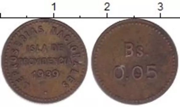 Монета 5 сентаво Венесуэлы 1939 года Латунь Лепрозорий