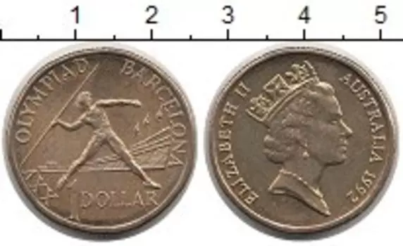 Монета доллар Австралии 1992 года Латунь Олимпийские игры, Метание копья