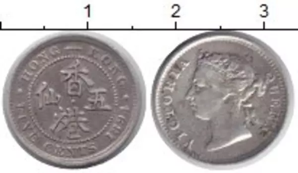 Монета 5 центов Гонконга 1894 года Серебро Королева Виктория