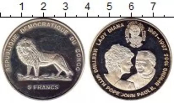 Монета 5 франков Конго 1985 года Медно-никель Встреча Леди Диана с Понтификом Иоанном Павлом II
