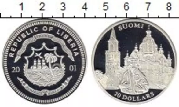Монета 20 долларов Либерии 2001 года Серебро Финляндия