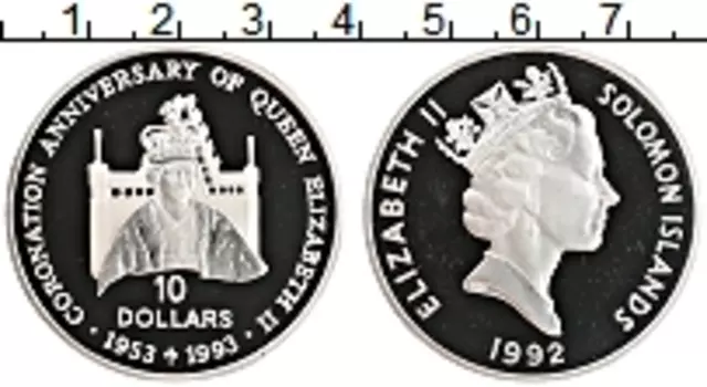 Монета 10 долларов Соломоновых островов 1992 года Серебро Елизавета II