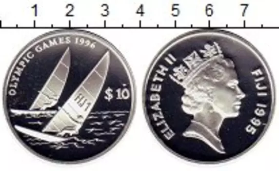 Монета 10 долларов Фиджи 1995 года Серебро Олимпиада,Парусный спорт
