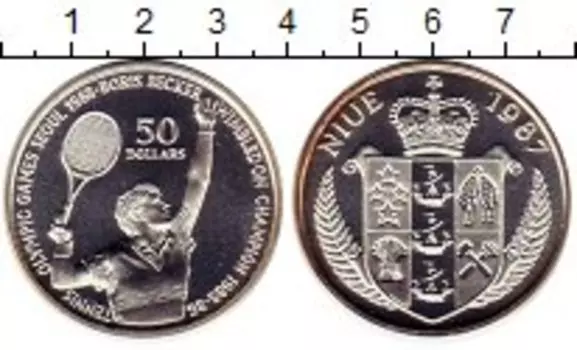 Монета 50 долларов Ниуэ 1987 года Серебро Олимпиада,Теннис