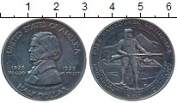 Монета 1/2 доллара Америки 1925 года Серебро 100 летие форта Ванкувер