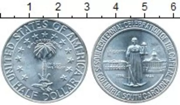 Монета 1/2 доллара Америки 1935 года Серебро 150 лет столице штата Южная Каролина