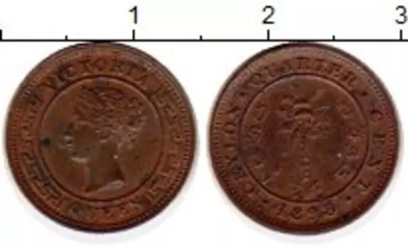 Монета 1/4 цента Цейлона 1898 года Медь Виктория