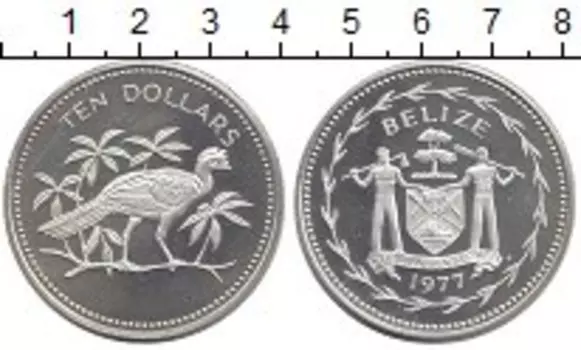 Монета 10 долларов Белиза 1977 года Медно-никель Птица