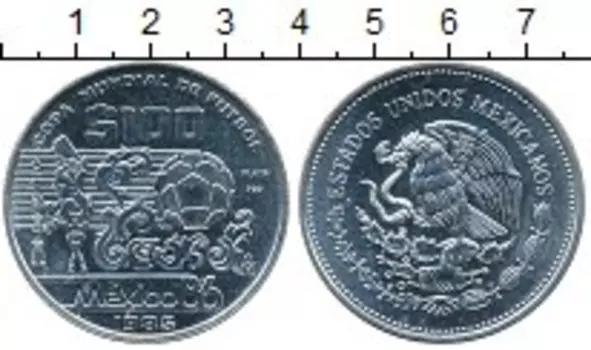 Монета 100 песо Мексики 1985 года Серебро Мехико 86