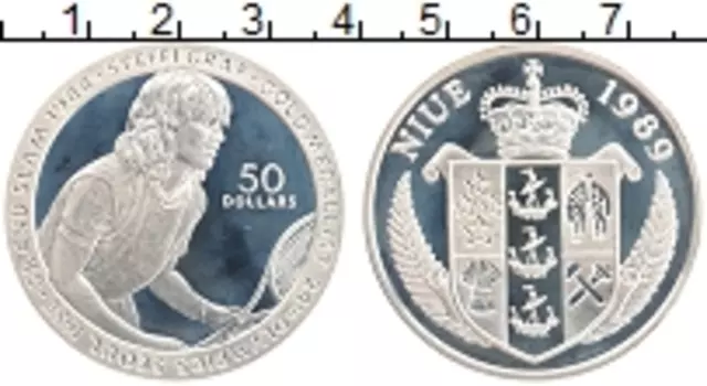 Монета 50 долларов Ниуэ 1989 года Серебро Олимпийские игры,теннис