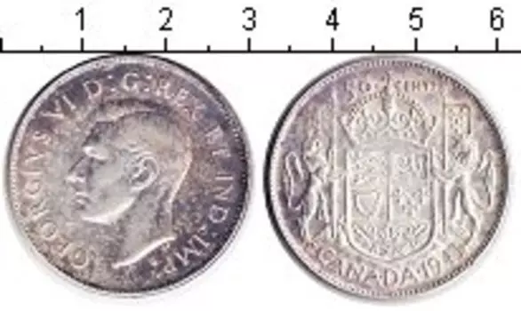 Монета 50 центов Канады 1943 года Серебро Георг VI