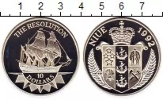 Монета 10 долларов Ниуэ 1992 года Серебро Корабль