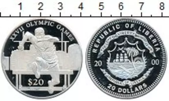 Монета 20 долларов Либерии 2000 года Серебро XXVII Олимпийские игры