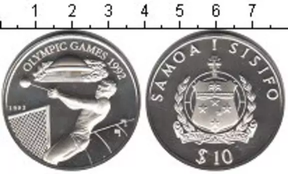 Монета 10 тала Самоа 1992 года Серебро Олимпийские игры 1992