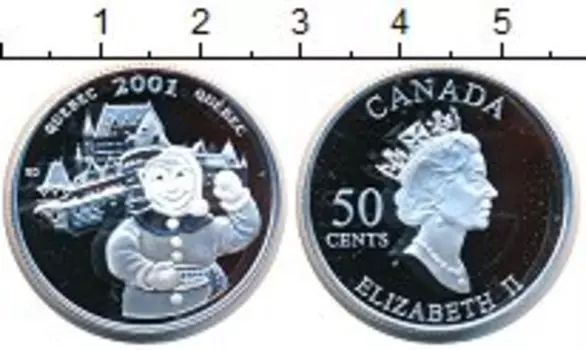 Монета 50 центов Канады 2001 года Серебро Квебек