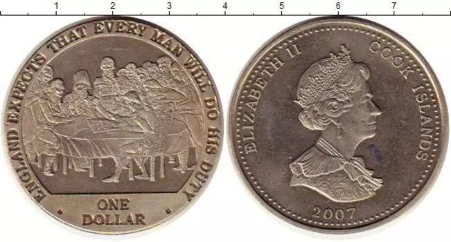 Монета доллар Островов Кука 2007 года Медно-никель Адмирал Нельсон,собрание