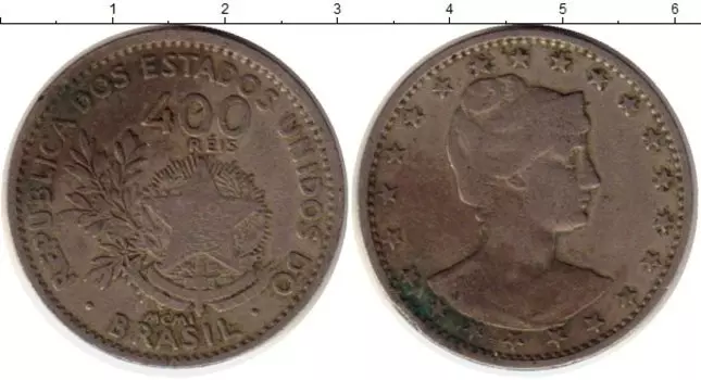 Монета 400 рейс Бразилии 1901 года Медно-никель