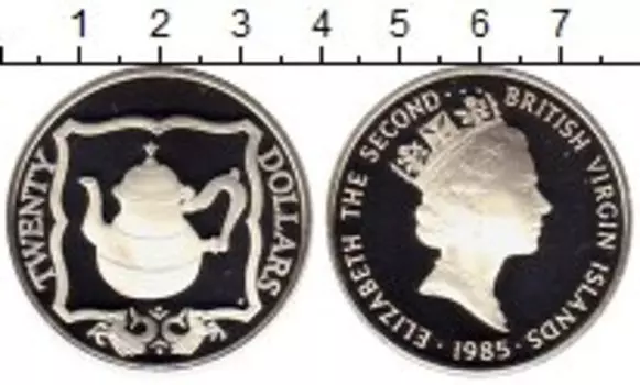 Монета 20 долларов Виргинских островов 1985 года Серебро Елизавета II