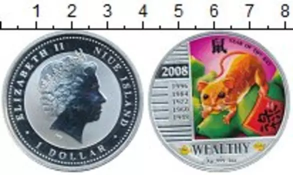 Монета доллар Ниуэ 2008 года Серебро Год Крысы