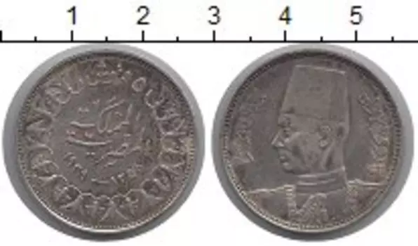 Монета 5 пиастров Египта 1939 года Серебро Фарук