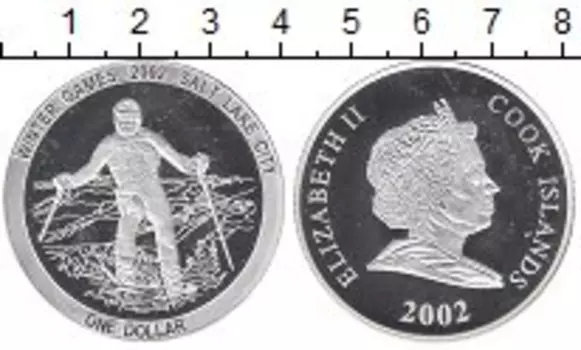 Монета доллар Островов Кука 2002 года Серебро Олимпийские игры,лыжи