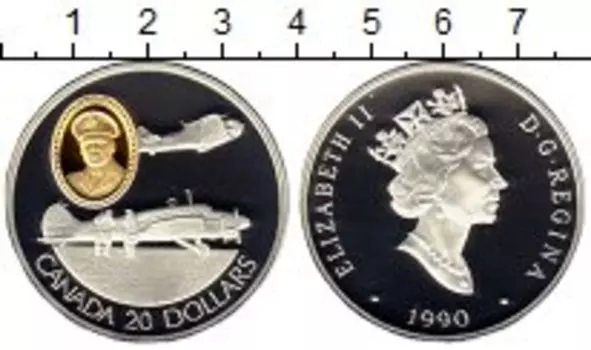 Монета 20 долларов Канады 1990 года Серебро Авиация,самолет