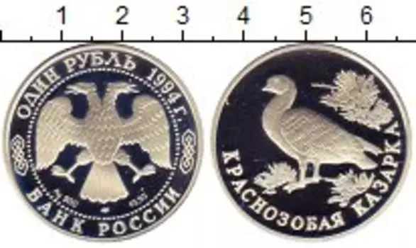 Монета рубль России 1994 года Серебро Краснозобая казарка спмд