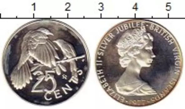 Монета 25 центов Виргинских островов 1977 года Медно-никель Елизавета II