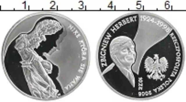 Монета 10 злотых Польши 2008 года Серебро Герберт Збижнев