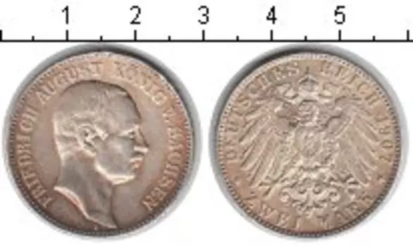 Монета 2 марки Саксонии 1907 года Серебро Фридрих Август