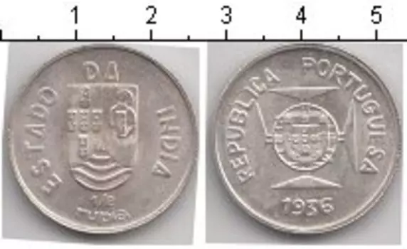 Монета 1/2 рупии Португальской Индии 1936 года Серебро