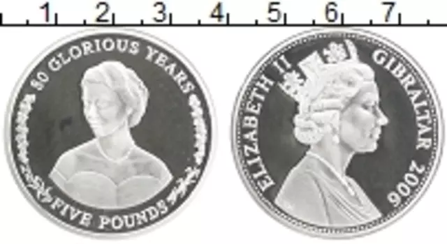 Монета 5 фунтов Гибралтара 2006 года Серебро 80-летие королевы