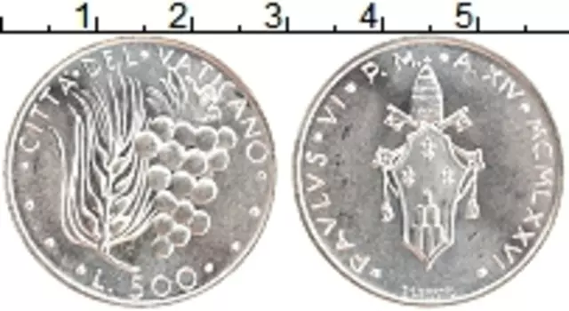 Монета 500 лир Ватикана 1976 года Серебро
