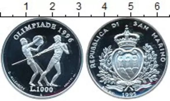 Монета 1000 лир Сан-Марино 1995 года Серебро Олимпиада-1996 в Атланте