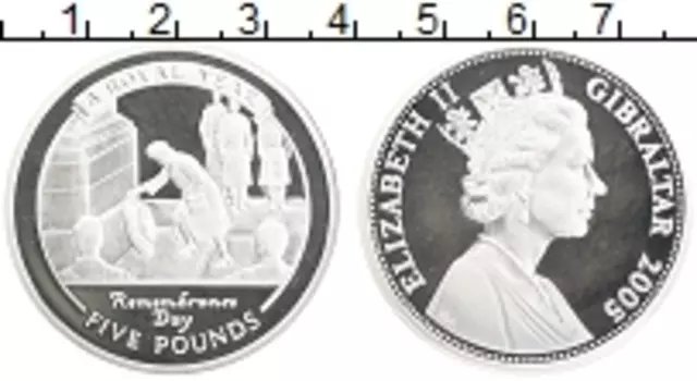 Монета 5 фунтов Гибралтара 2005 года Серебро День памяти