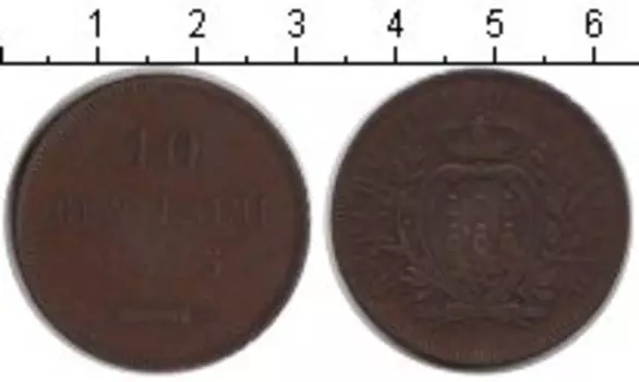 Монета 10 сентесим Сан-Марино 1875 года Медь