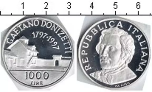 Монета 1000 лир Италии 1997 года Серебро