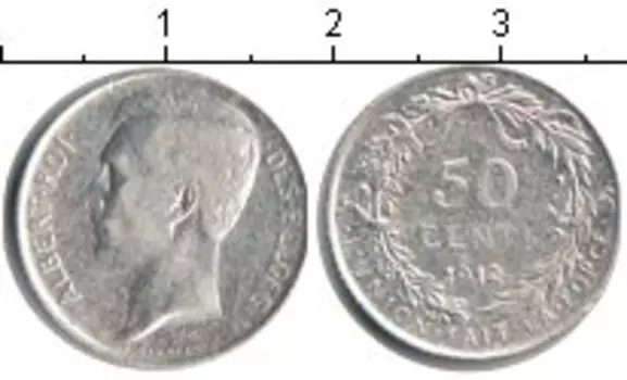 Монета 50 сантим Бельгии 1912 года Серебро Альберт