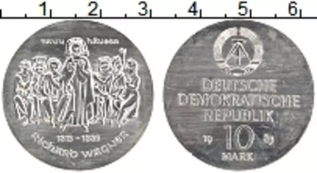 Монета 10 марок ГДР 1983 года Серебро 100 лет со дня смерти Рихарда Вагнера