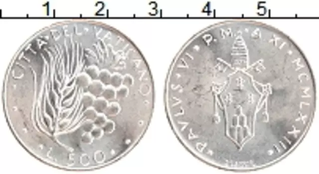 Монета 500 лир Ватикана 1973 года Серебро