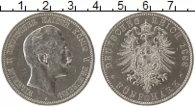 Монета 5 марок Пруссии 1888 года Серебро A