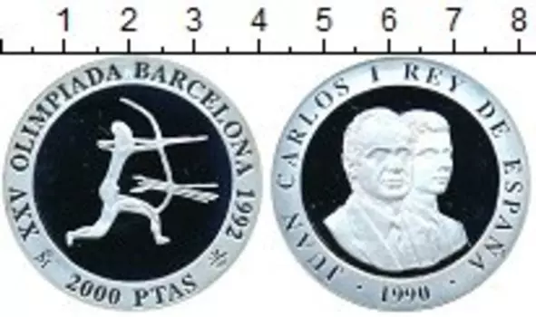 Монета 2000 песет Испании 1990 года Серебро XXV Олимпиада Барселона 1992